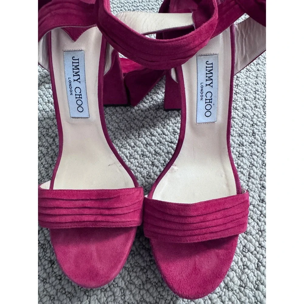 JIMMY‎ CHOO Soft Suede Kaytrin 120 Platform Sandals Red Size 40.5 10.5 Wrap